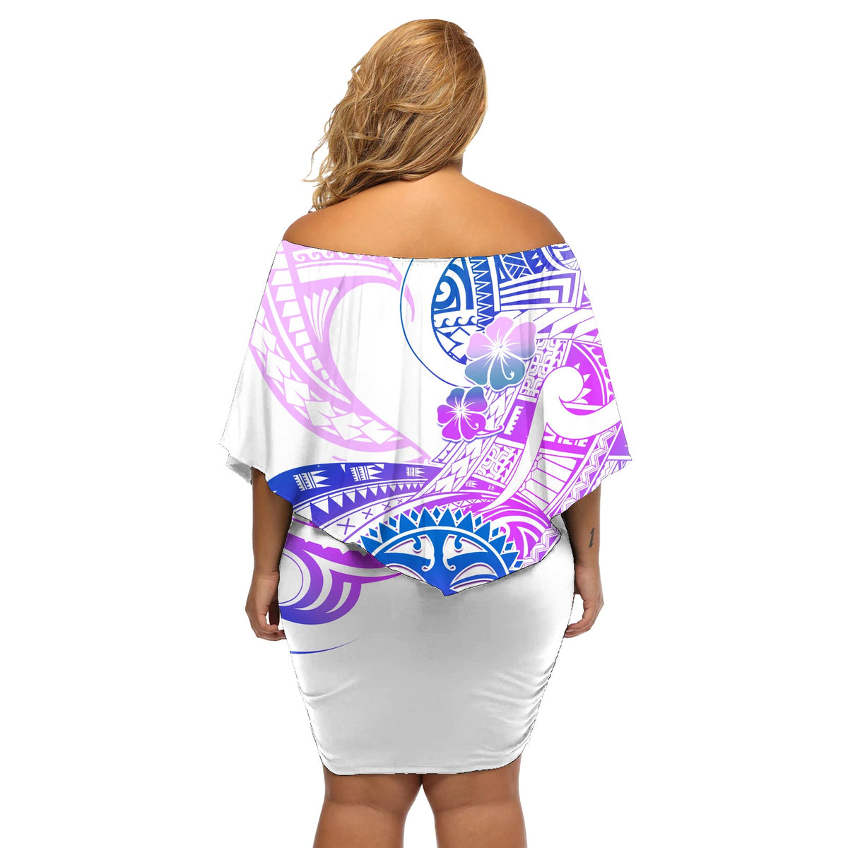 Kia Ora Maori Neuseeland Pastell Off Shoulder Kurzes Kleid blumen Sun Ta Moko Lilac Version LT01