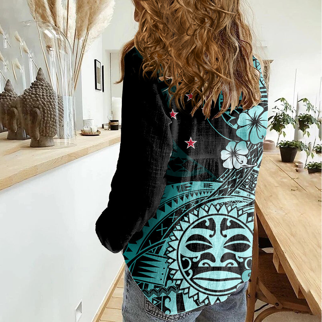 Aotearoa Kia Ora Neuseeland Ta Moko Türkis Version Frauen Casual Shirt LT01