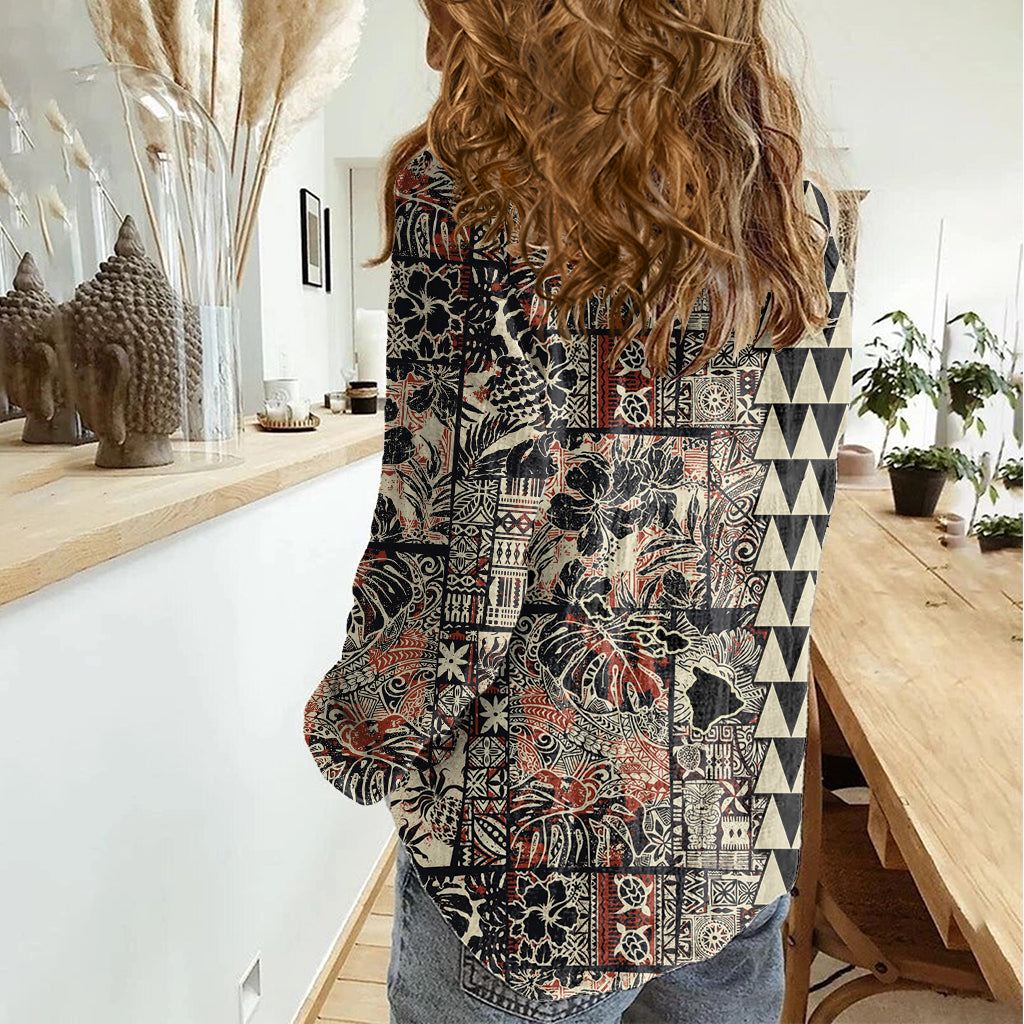 Hawaiian Quilt Damen Freizeithemd Hibiscus Kakau Vintage Style LT01