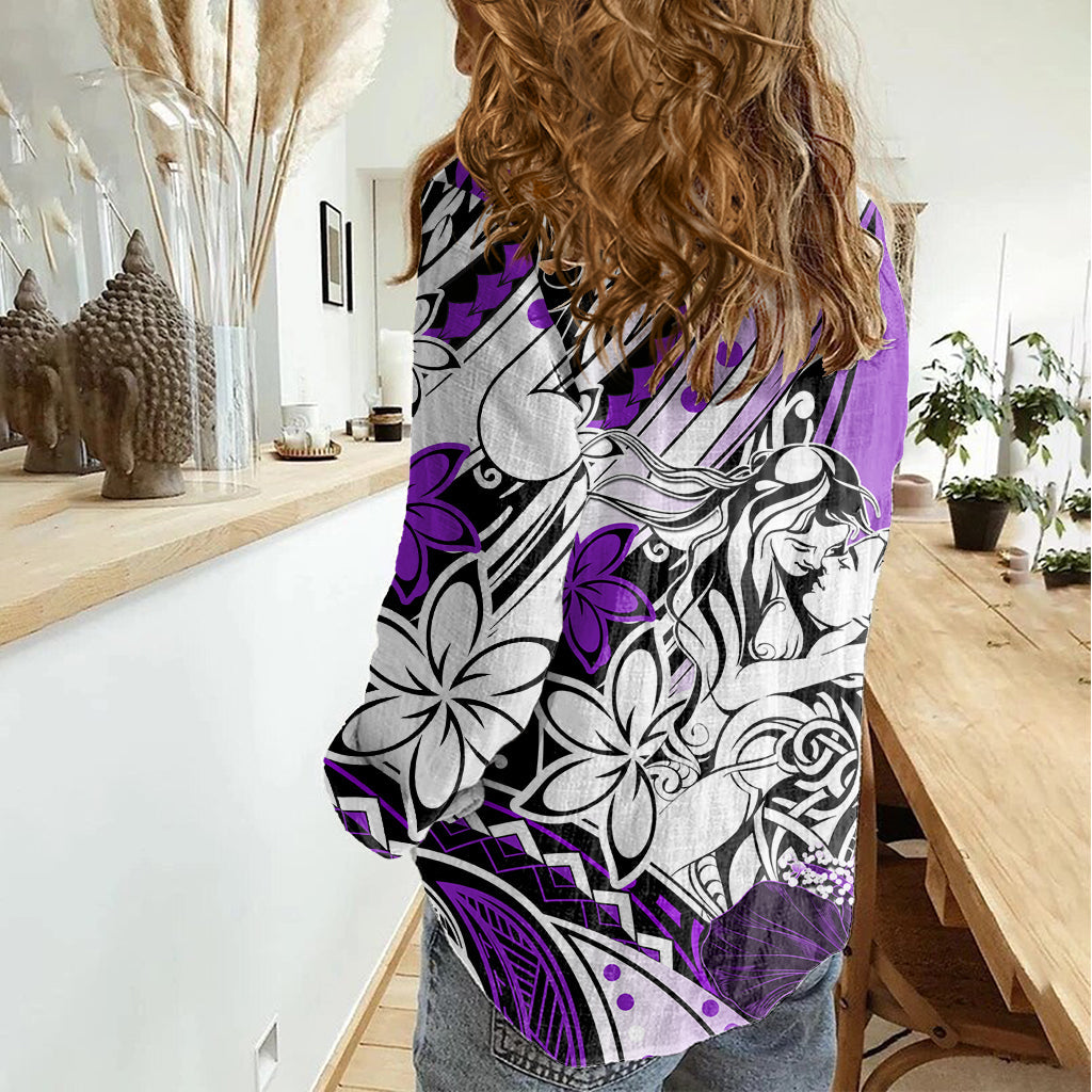 Polynesian Valentine Frauen Casual Shirt paar Floral einzigartige lila Version LT01