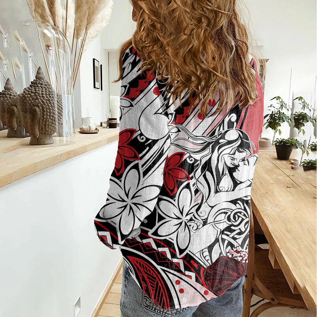 Polynesian Valentine Frauen Casual Shirt Paar Floral einzigartige rote Version LT01