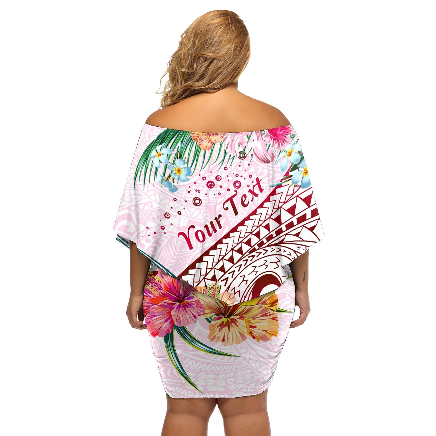 Pasifika Festival Schulterfreies Kurzes Kleid blumen Tribal Muster Tropischer Stil LT01