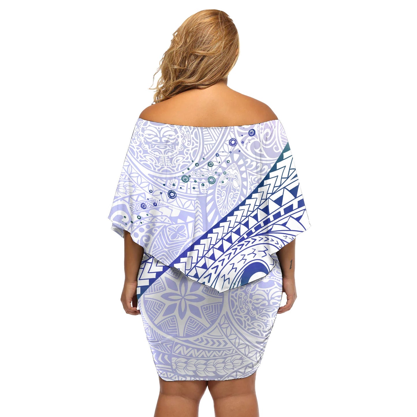 Pasifika Festival Off Shoulder Kurzes Kleid blumen Tribal Muster Violette Version LT01