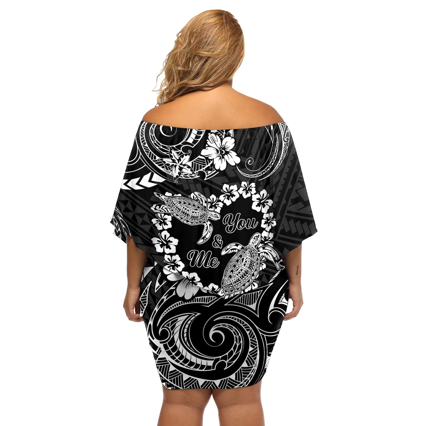 Polynesian Turtle Valentine Schulterfreies Kurzes Kleid blumen You And Me Hibiscus Heart LT01