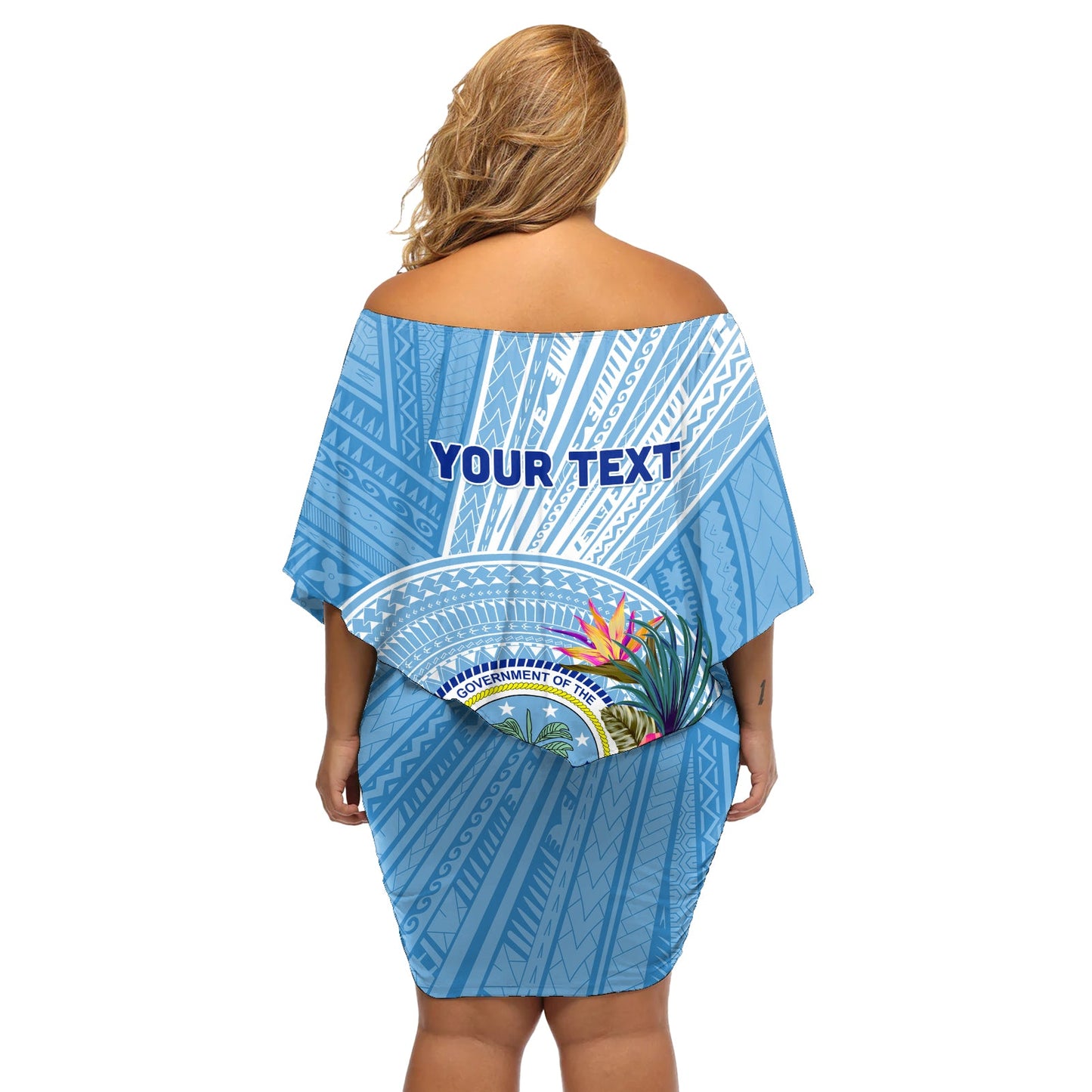 Mikronesien Kultur Tag Schulterfreies Kurzes Kleid blumen Tribal Muster Tropischer Stil LT01