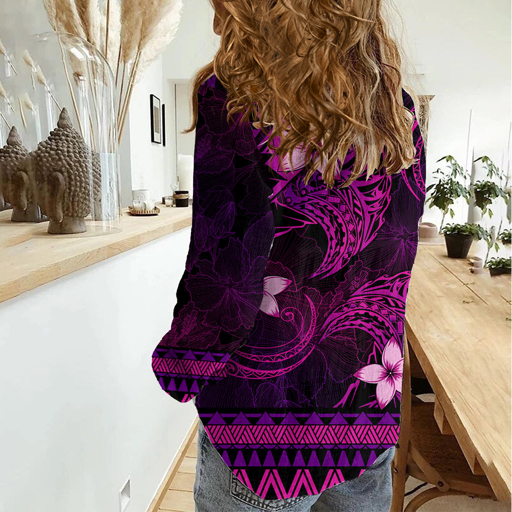 FSM Pohnpei State Damen Freizeithemd Tribal Muster Rosa Version LT01