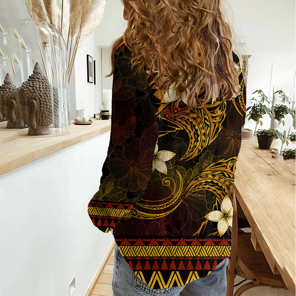 FSM Chuuk State Damen Freizeithemd Tribal Muster Gold Version LT01