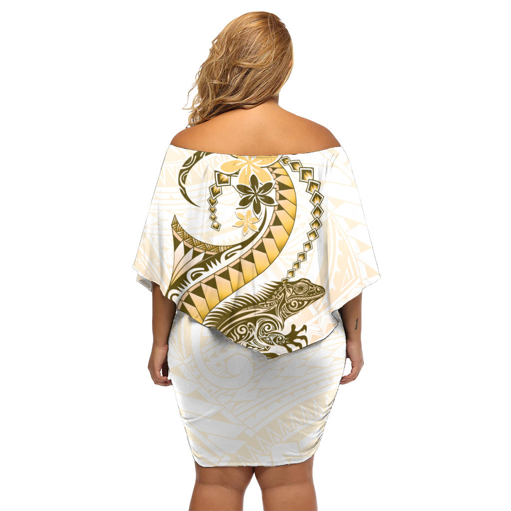 Goldenes Maori Tuatara Schulterfreies Kurzes Kleid mit blumen Luxus Pastell Muster LT01