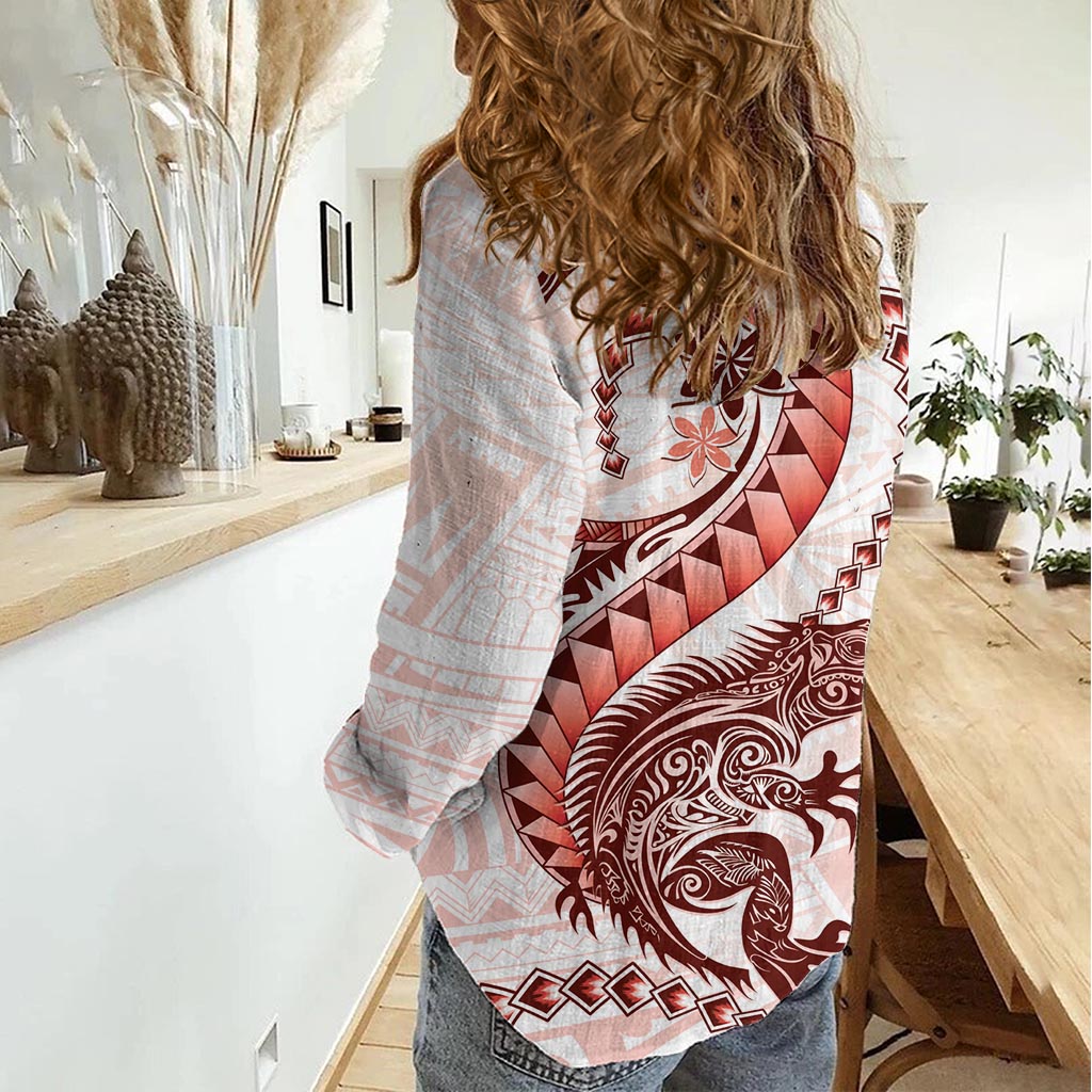 Rotes Maori Tuatara Damen Freizeithemd Luxus Pastell Muster LT01