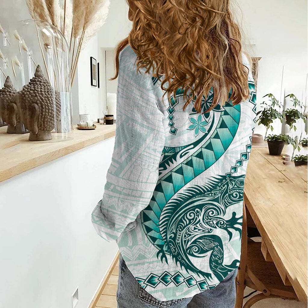 Teal Maori Tuatara Damen Freizeithemd Luxus Pastell Muster LT01