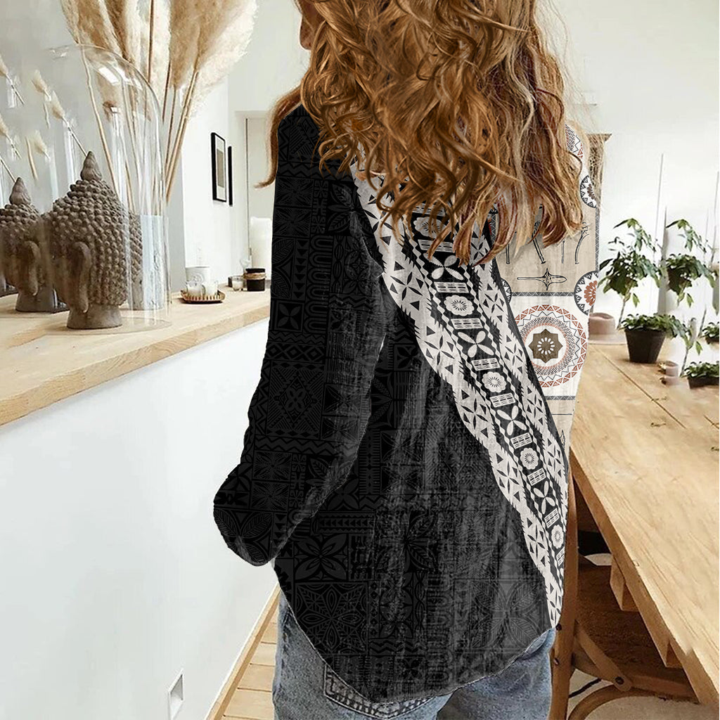 Tukenny Muster Fidschi Krieg Clubs Mix Tapa Tribal Frauen Casual Shirt LT03