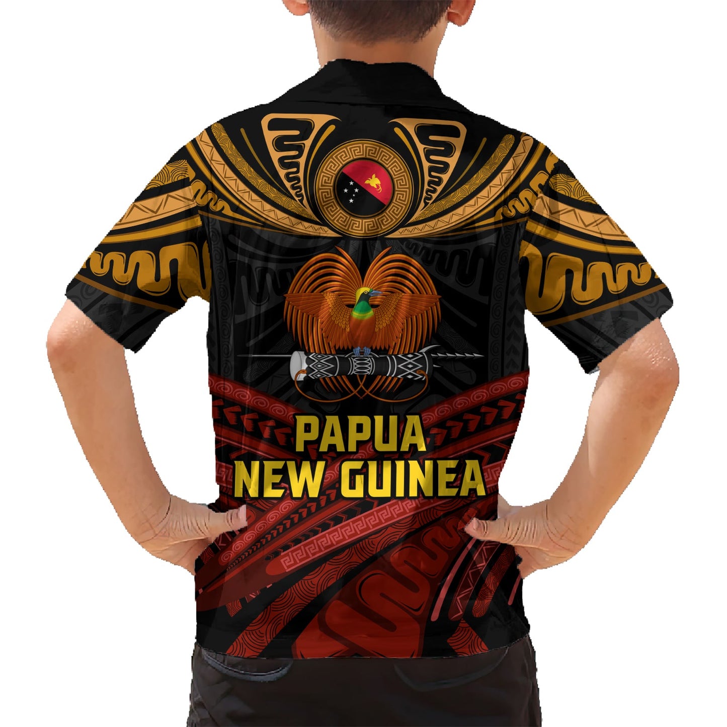 Papua-Neuguinea Paradiesvogel Hawaiihemd Wappen und Stammesmuster LT03