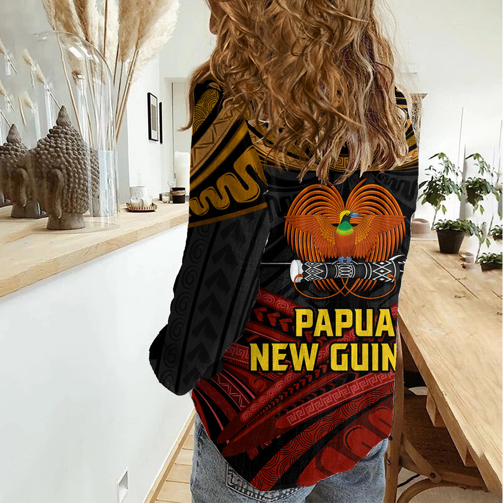Papua-Neuguinea Paradiesvogel Damen Freizeithemd Wappen und Stammesmuster LT03