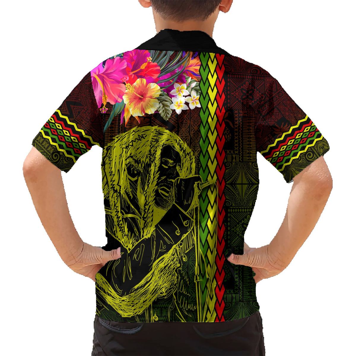 Hawaiian Reggae Musik Hawaiian Shirt Jamaika Sänger Tribal Polynesian und Hibiscus LT03