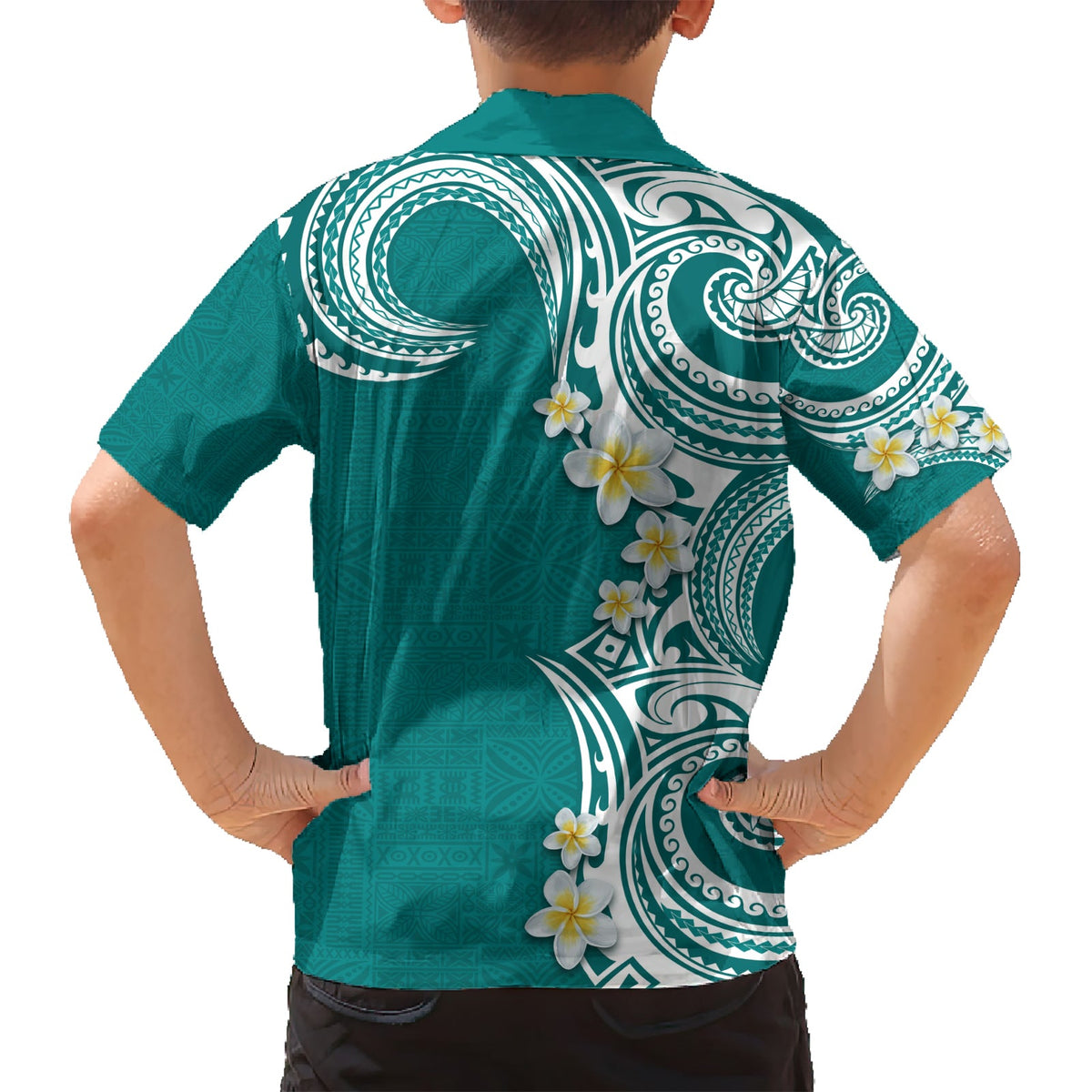 Aloha Polynesian Plumeria Blume Hawaiihemd Teal Farbe LT03