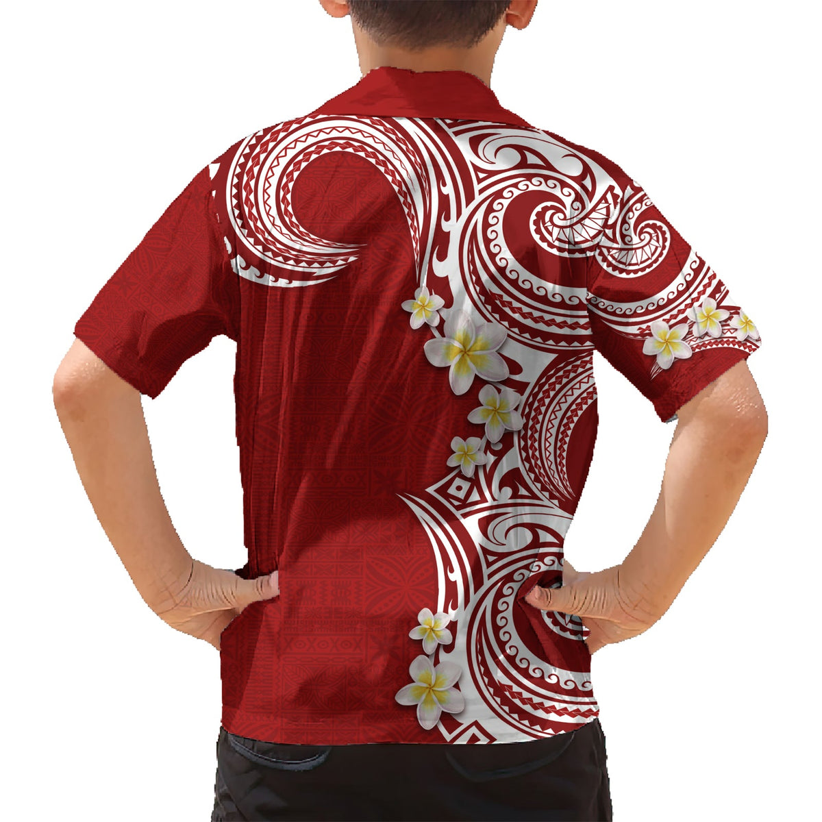 Aloha Polynesian Plumeria Blume Hawaiihemd Rot Farbe LT03