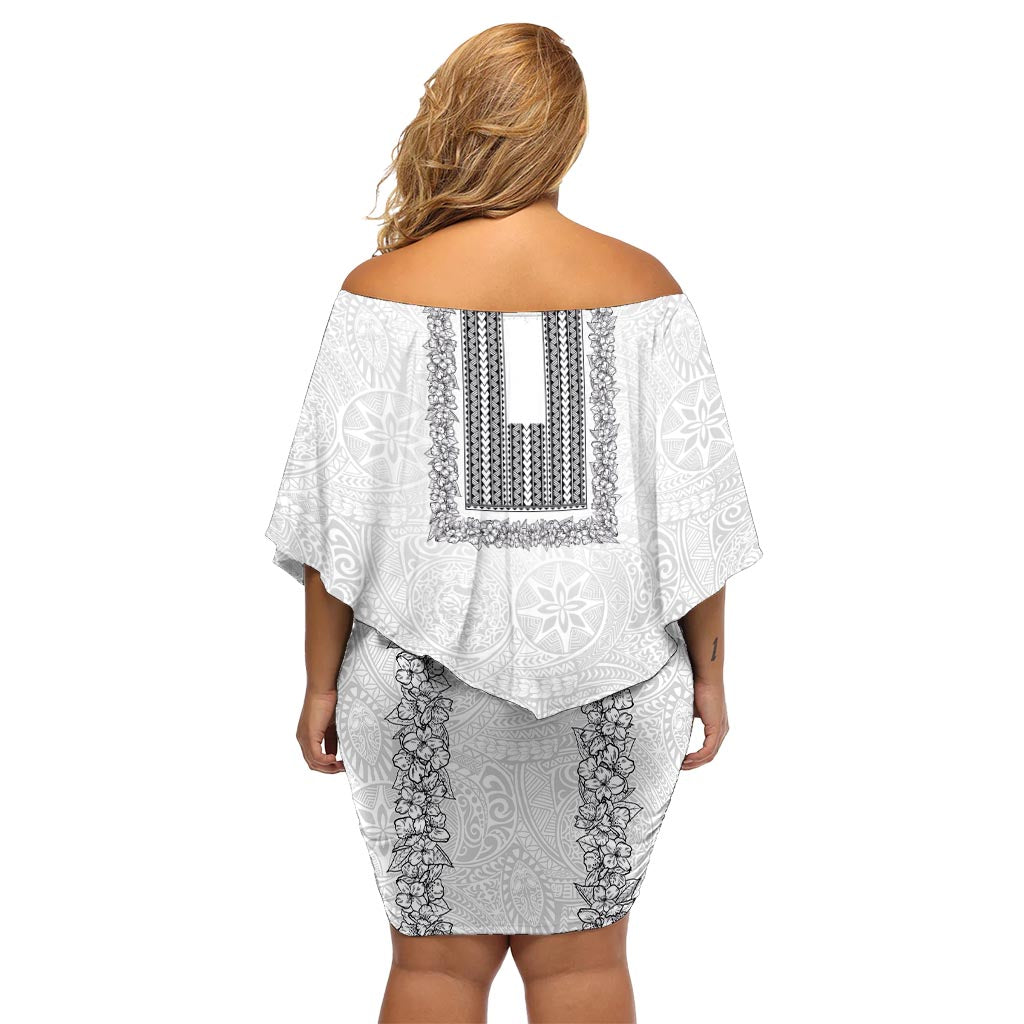 Philippinen polynesisches Jasminmuster, schulterfreies kurzes Kleid Blumen mit Barong Tagalog, weiß, Stil LT03