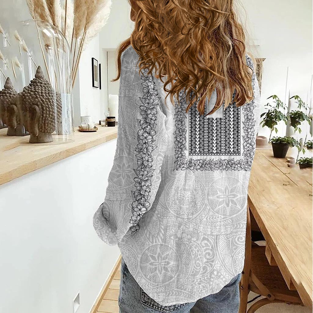 Philippinen Polynesisches Jasminmuster Damen Freizeithemd mit Barong Tagalog Weiß Stil LT03