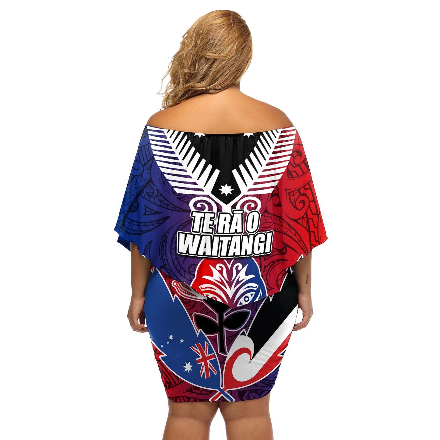 Neuseeland Waitangi Off Shoulder Kurzes Kleid blumen Kia Ora Maori Koruru Tiki Maske LT03