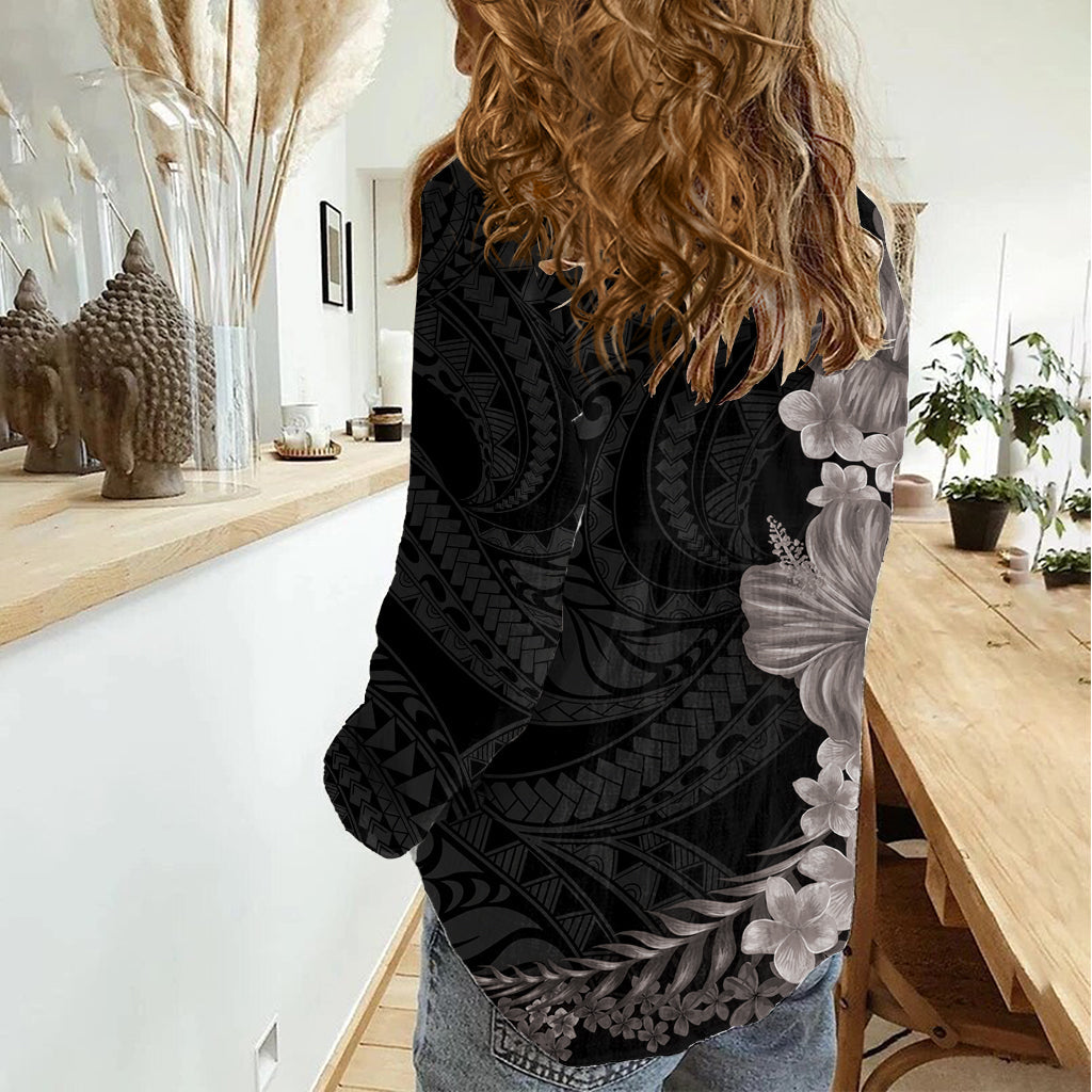 Hawaiianisches Plumeria- und Hibiskus-Freizeithemd für Damen in Graustufen, Mode LT03