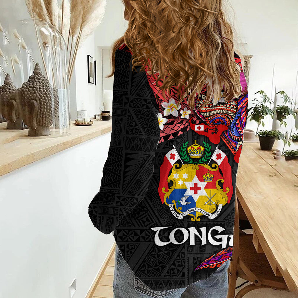 Tonga Emanzipationstag Frauen Casual Shirt Ngatu Buckelwal Polynesische Blume LT03