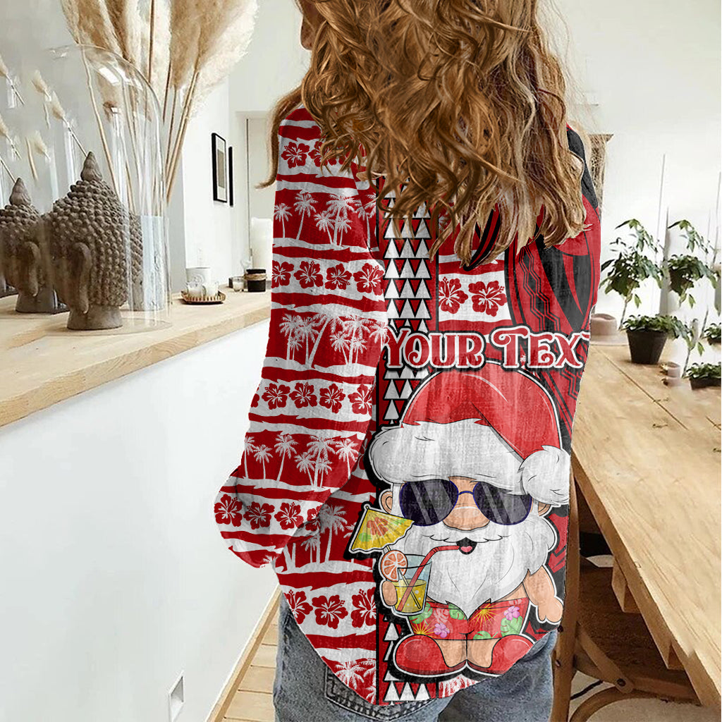 Benutzerdefinierte Mele Kalikimaka Hawaii Weihnachten Frauen Casual Shirt Weihnachtsmann Kakau Tribal Mix Polynesien Tattoo LT03