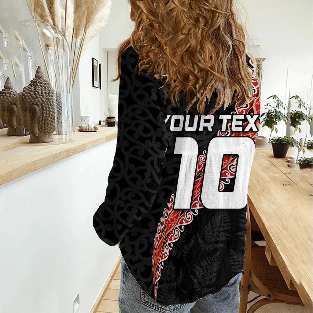 Benutzerdefinierte Neuseeland Rugby Damen Casual Shirt Maori und Silver Fern Half Style LT03