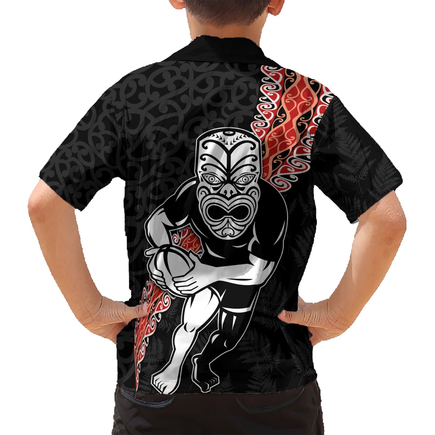 Neuseeland Maori Warrior Rugby Hawaiihemd Maori und Silver Fern Half Style LT03