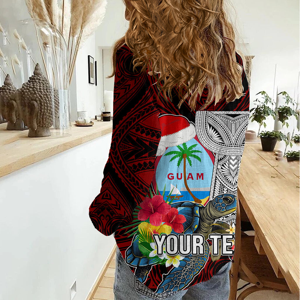 Guam Weihnachten Damen Casual Shirt Santa Geschenk Latte Stone und Sea Turle Mix Hibiscus Chamorro Red Style LT03