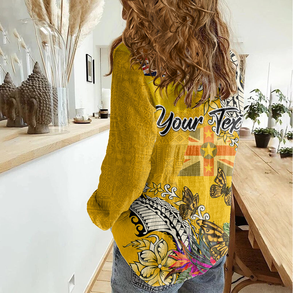 Niue Waitangi Damen Freizeithemd Tropisches Blumen Tapa Muster LT03