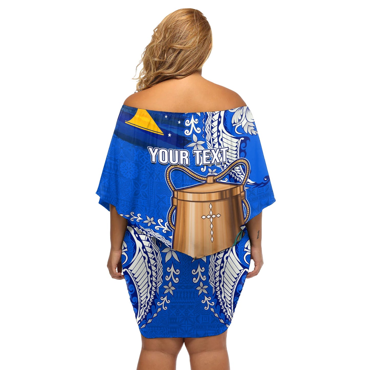 Tokelau Waitangi Off Shoulder Kurzes Kleid blumen Tropisches Blumen Tapa Muster LT03