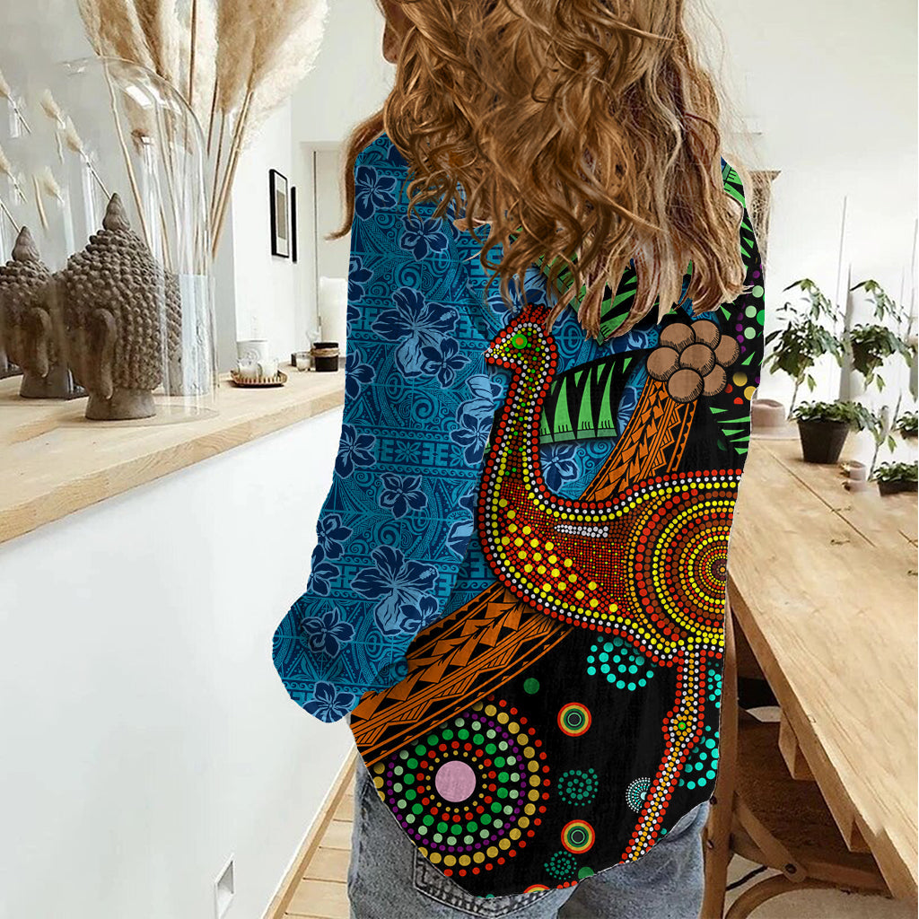 Fidschi und Australien Damen Casual Shirt Palme und Abogirinal Emu LT03