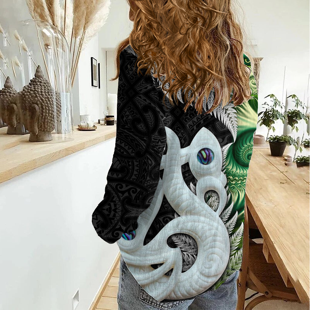 Neuseeland Koru Natur Damen Freizeithemd Manaia und Silberfarn Maori Muster LT03