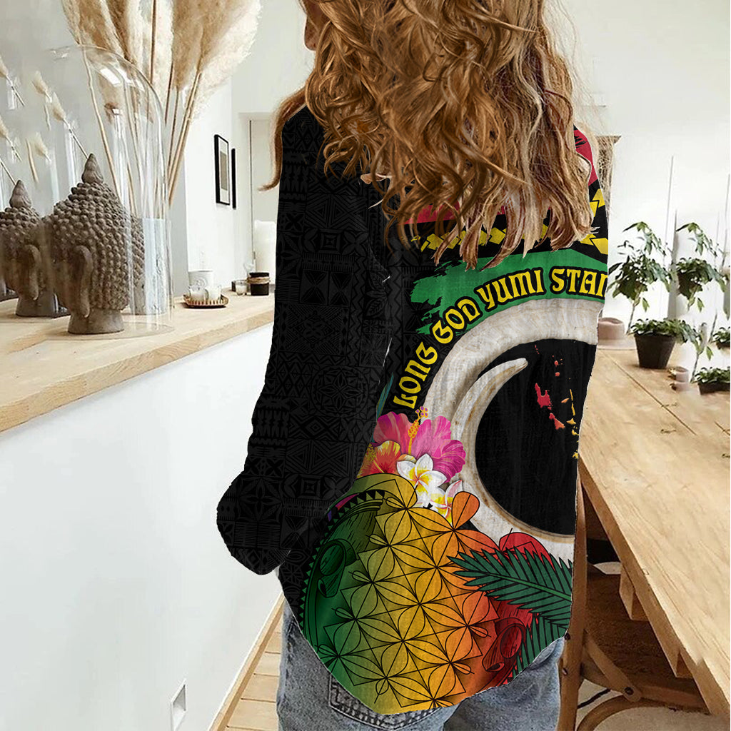 Vanuatu Selebretem 44. Indipendens Dei Frauen Casual Shirt Sand Zeichnung Schildkröte Melanesian Vibes LT03