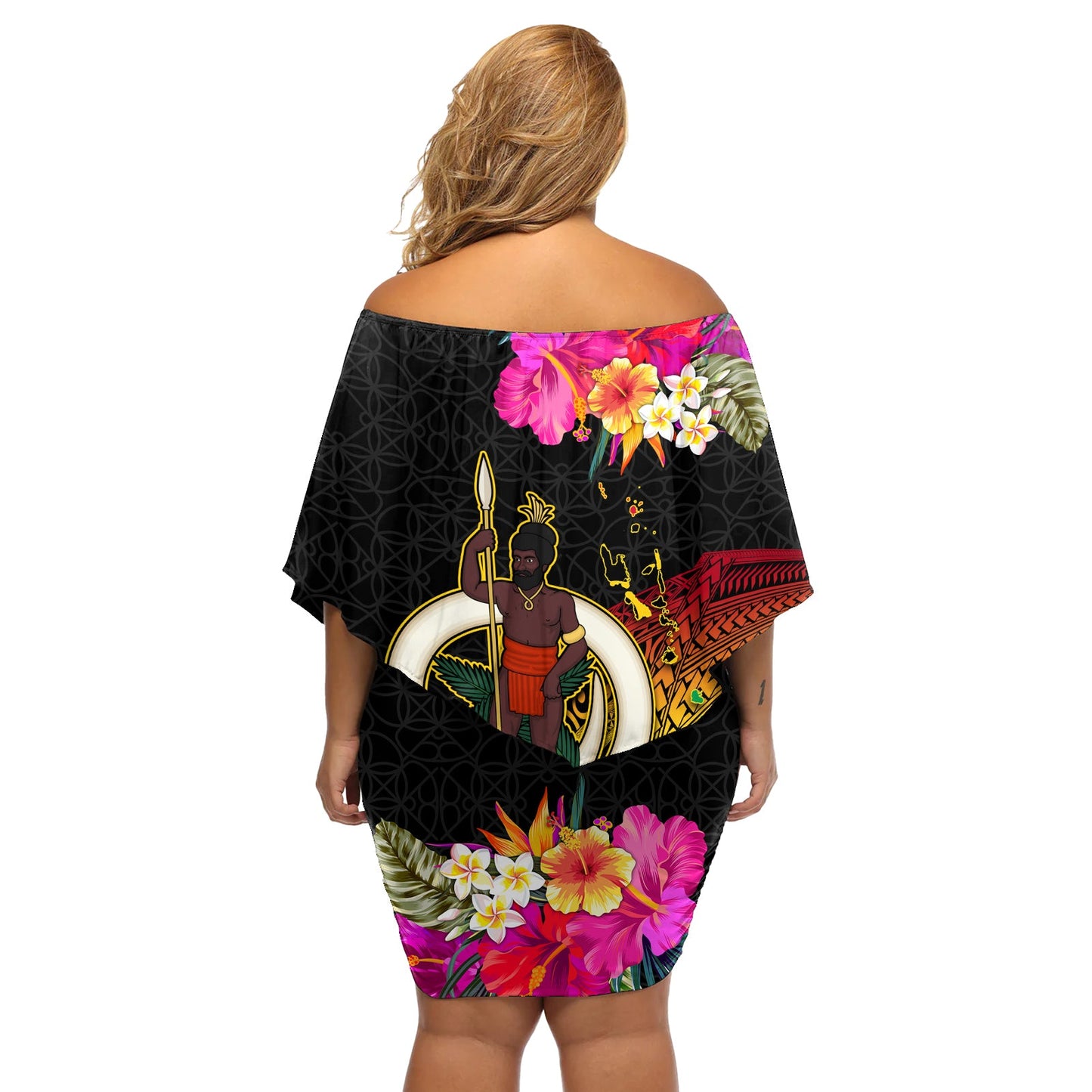 Vanuatu Ni-Van Off Shoulder Kurzes Kleider blumen Wappen Sand Zeichnung LT03