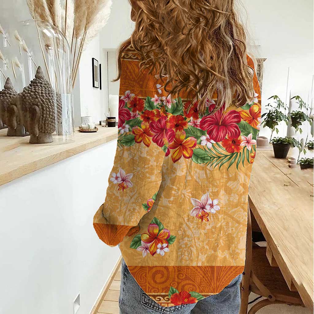 Hawaii Hibiskus Damen Casual Shirt Schildkröten und Tribal Motive Vintage Floral Style LT03