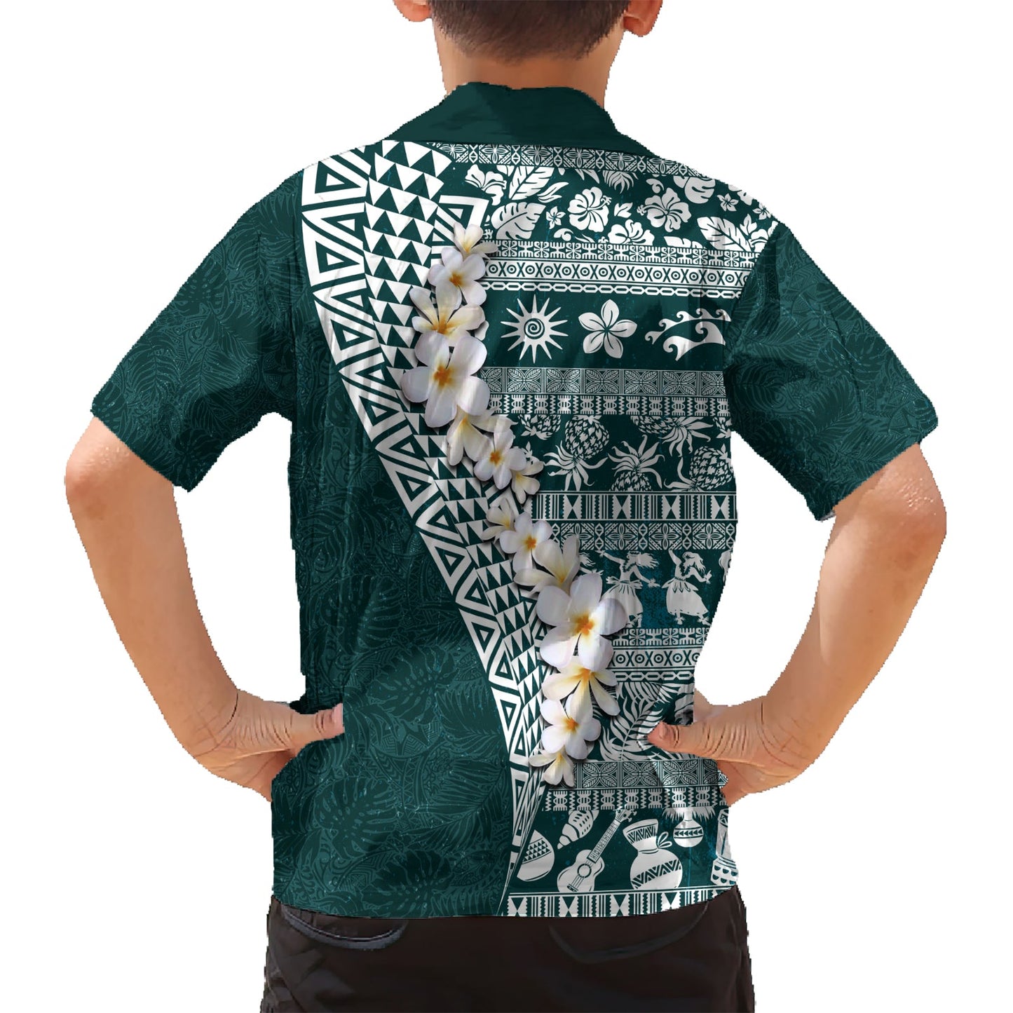 Hawaii Plumeria Tribal Vintage Hawaiihemd Spezial Türkis LT03