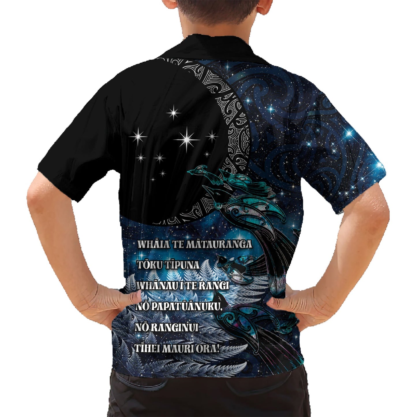 Neuseeland Tui Vogel Hawaiihemd Matariki Poesie Muster Galaxy Stil LT03