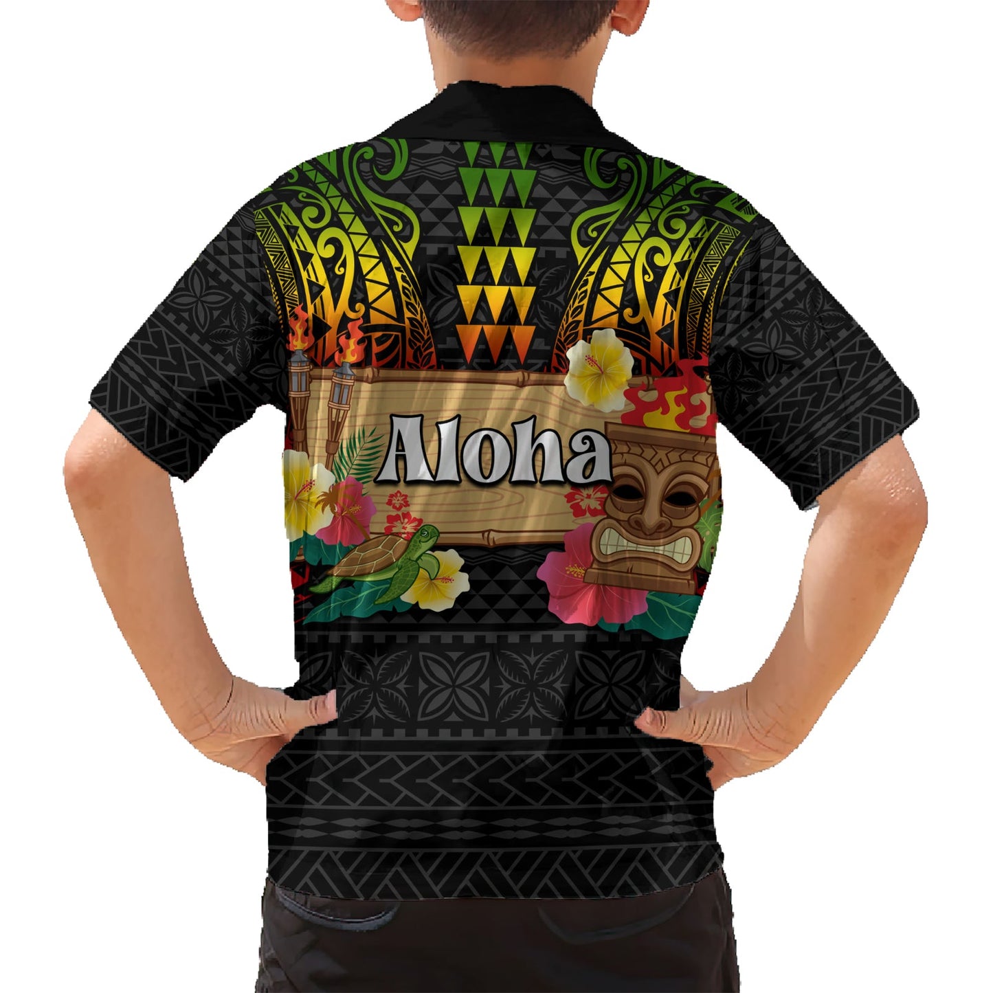 Hawaiianische Elemente und polynesisches Tattoo Hawaiihemd LT03