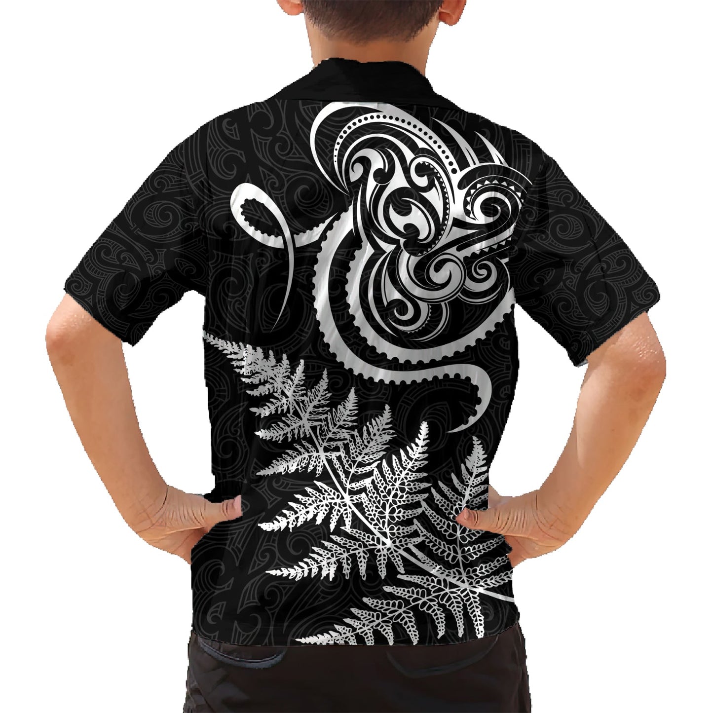 Neuseeländisches Oktopus-Tattoo und Farn Hawaiihemd Maori-Muster LT03