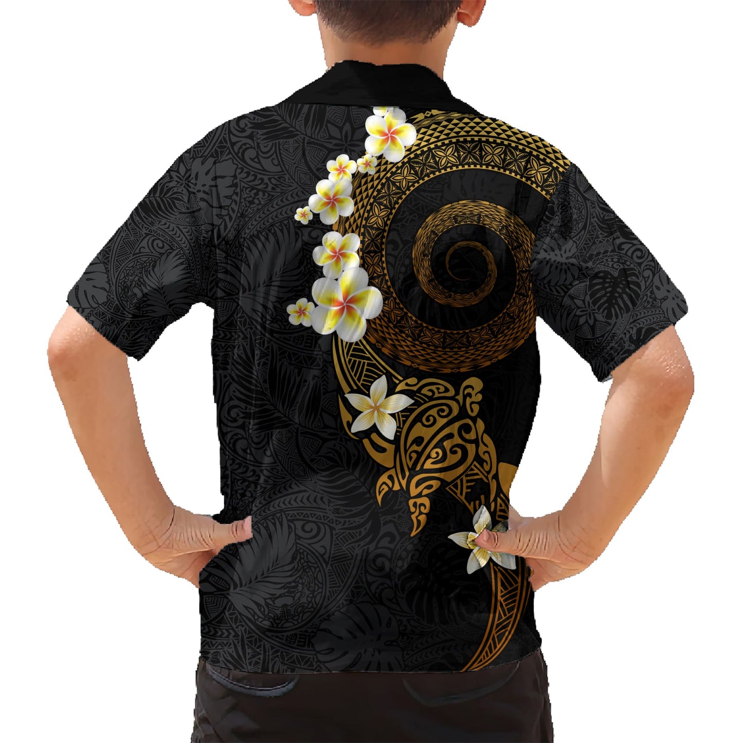 Polynesisches Spiral Tribal Tattoo Hawaiihemd Goldene Farbe LT03