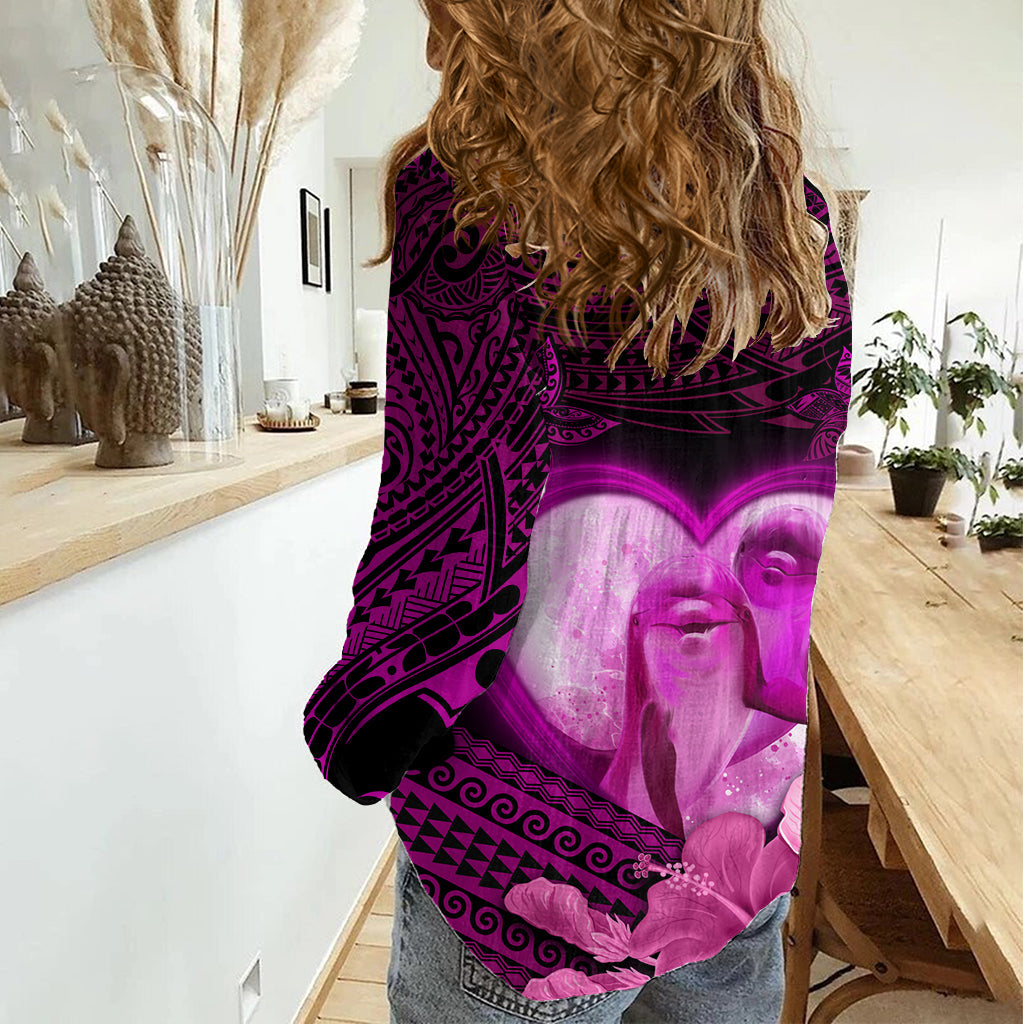Delphin Paar Liebesgeschichte Valentinstag Frauen Casual Shirt mit polynesischen Tribal Tattoo rosa Stil LT03