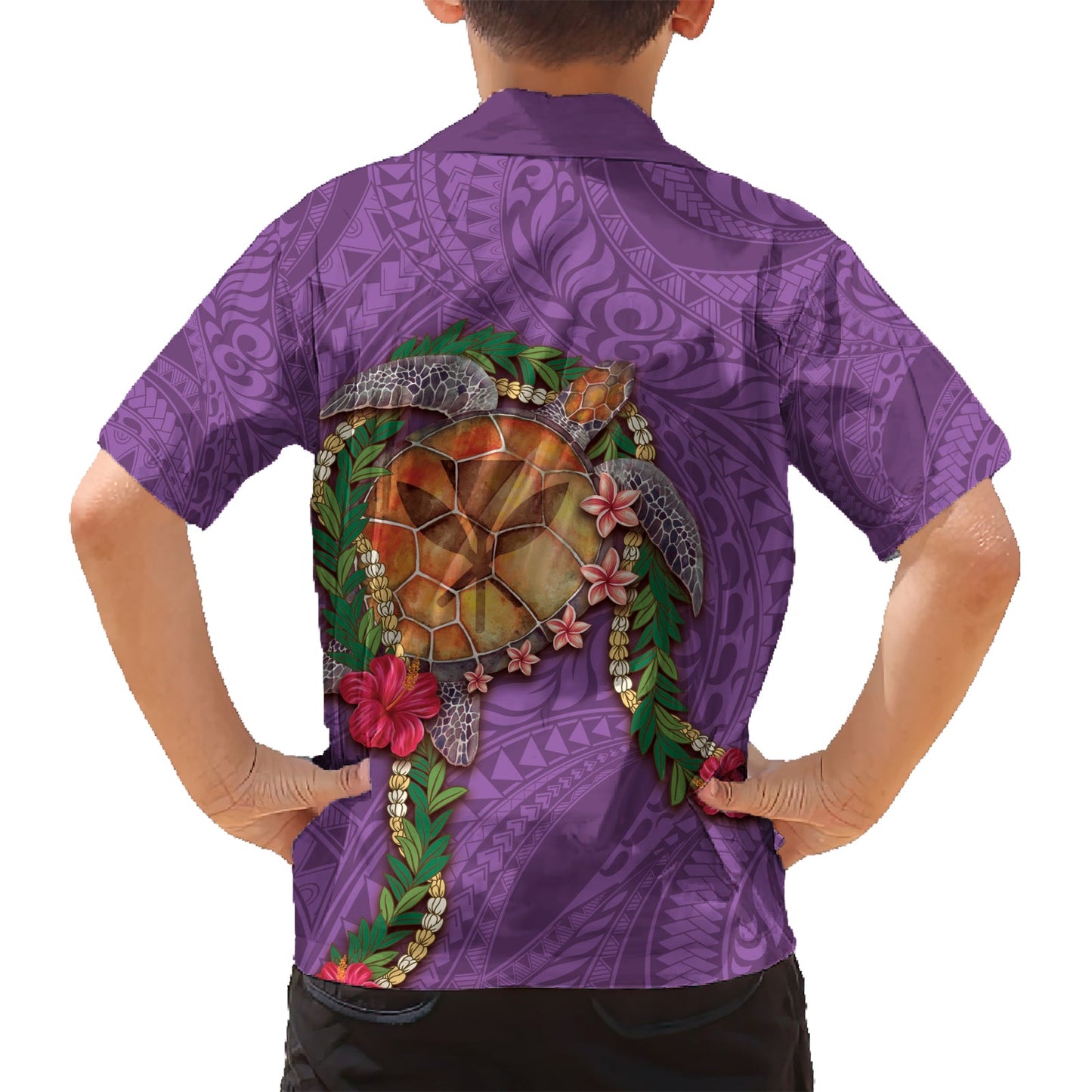 Hawaii Pikake und Maile Lei Hawaiihemd Honu Polynesianisches Muster Rosa Farbe LT03