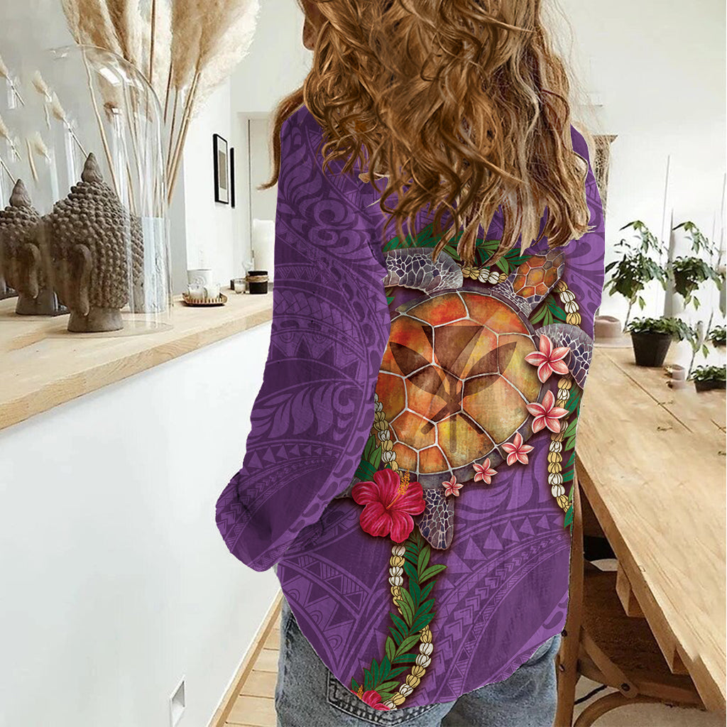 Hawaii Pikake und Maile Lei Damen Freizeithemd Honu Polynesianisches Muster Rosa Farbe LT03