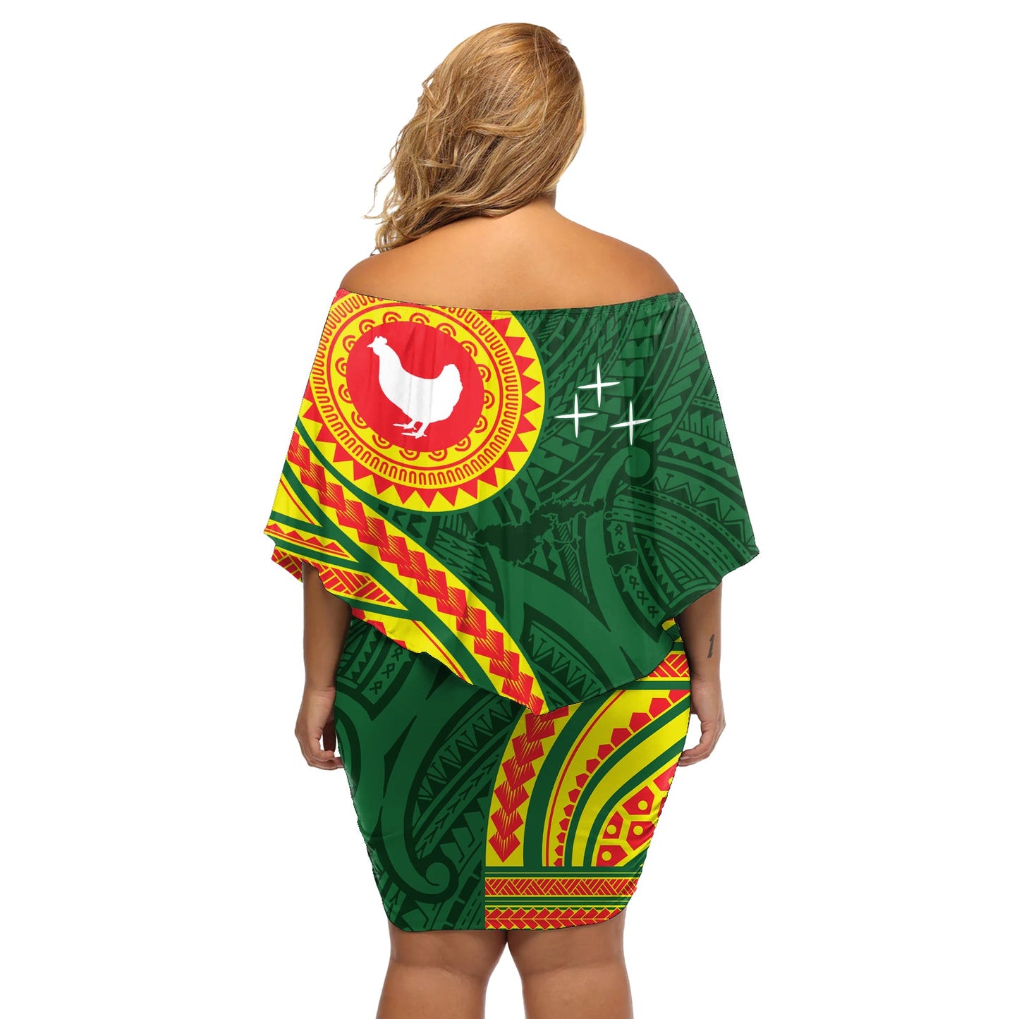 Manu'a Cession Day Schulterfreies Kurzes Kleid mit blumen Polynesisches Muster LT03