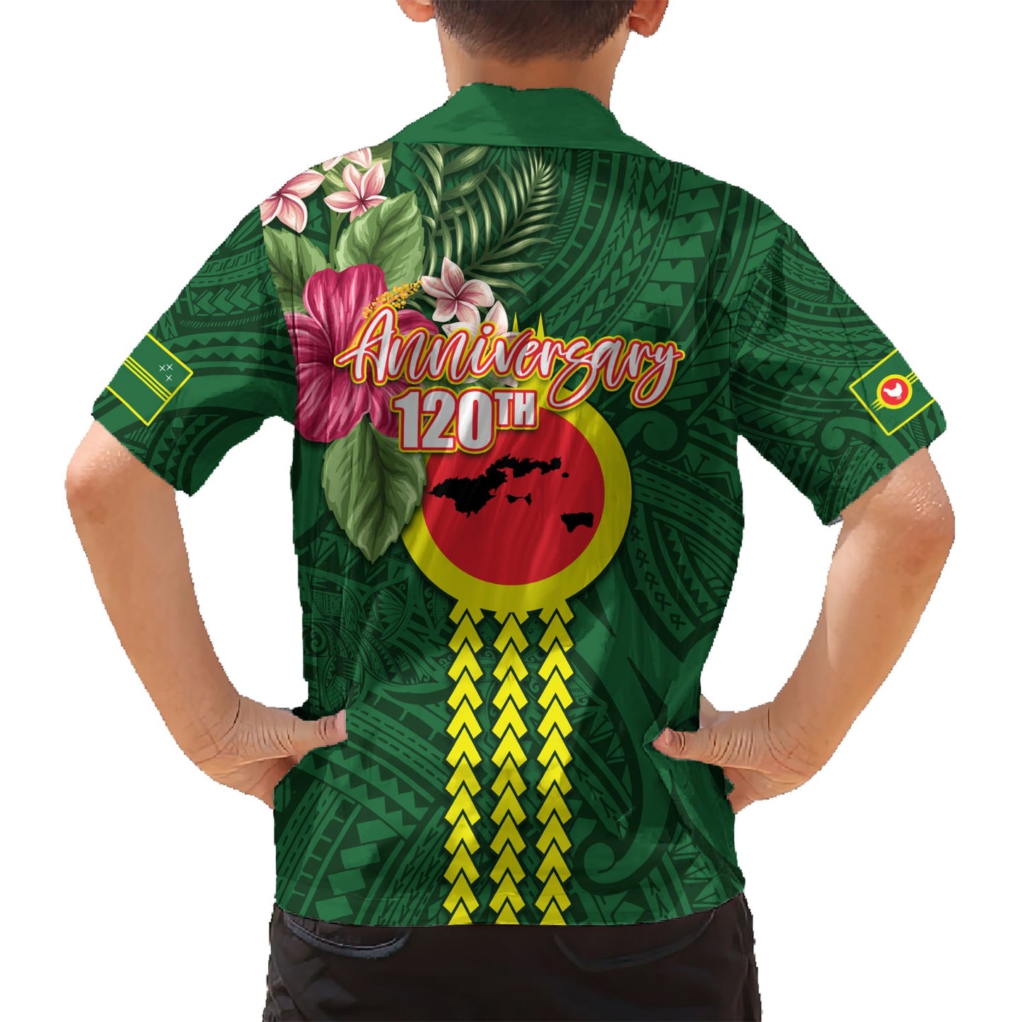 Manu'a Cession Day 120. Jahrestag Hawaiihemd mit polynesischem Muster und Hibiskusblüte LT03