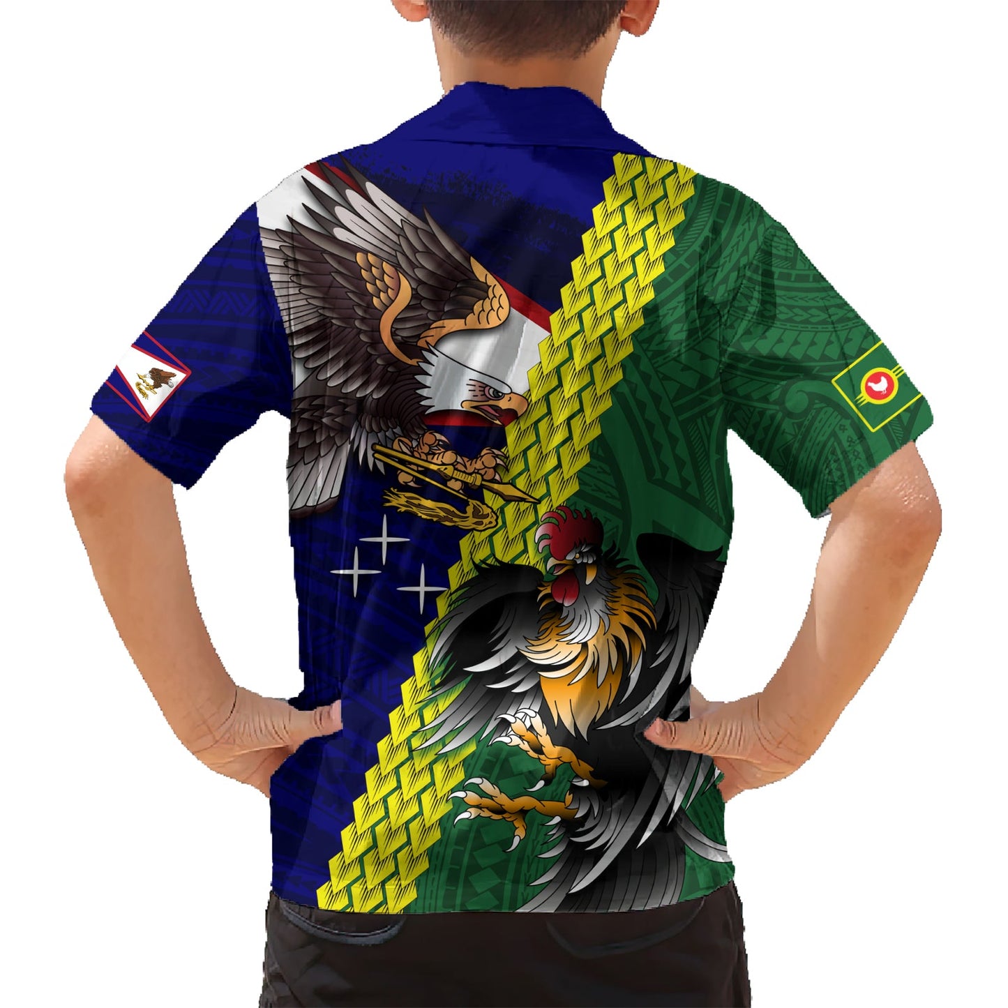 Manu'a Island und Amerikanisch-Samoa Hawaiihemd Hahn und Adler Maskottchen LT03