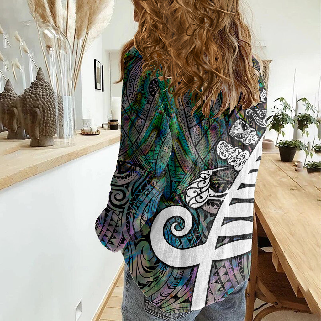 Neuseeland Frauen Casual Shirt Aotearoa Symbole mit Silber Farn LT03