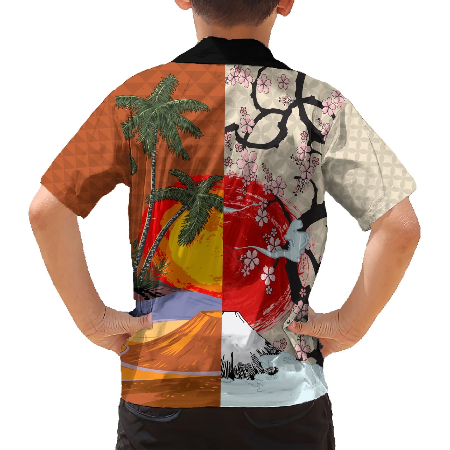 Hawaiihemd im japanischen Kulturstil Mauna Kea und Fuji-Berge LT03