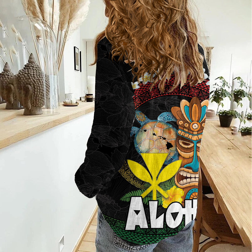 Aloha Hawaii Damen Freizeithemd Kanaka Maoli mit polynesischer Spirale Plumeria LT03